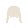 Style Modern Women Crop Standard Sleeve Stand Collar Boucle Knitwear Sweater