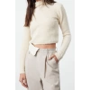 Style Modern Women Crop Standard Sleeve Stand Collar Boucle Knitwear Sweater