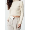 Style Modern Women Crop Standard Sleeve Stand Collar Boucle Knitwear Sweater