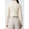 Style Modern Women Crop Standard Sleeve Stand Collar Boucle Knitwear Sweater