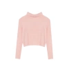 Style Modern Women Crop Standard Sleeve Stand Collar Boucle Knitwear Sweater