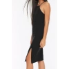 Moda Stil Regular Halter Yaka Midi Boy Vücudu Saran Yırtmaçlı Kalem Etek Dokuma Elbise