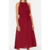 Moda Regular Casual Günlük Shally Dokuma Halter Yaka Kolsuz Kol A-Line Midi Boy Elbise
