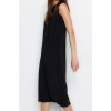 Moda Shift Casual Günlük Pilise Örme Halter Yaka Kolsuz Kol Shift Midi Boy Elbise