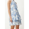 Fashion Style Regular Halter Neck Mini Length Floral Patterned A Cut Layered Lined Chiffon Woven Dress