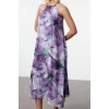 Moda Stil Regular Halter Yaka Maxi Boy Çiçekli Shift Dokuma Elbise