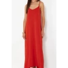 Moda Stil Oversize V Yaka Maxi Boy Düz Kesim Dokuma Elbise