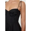 Fashion Style Regular Heart Neck Maxi Length Drape Detailed Woven Dress