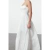 Fashion Style Regular Heart Neck Maxi Length Drape Detailed Woven Dress