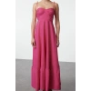 Fashion Style Regular Heart Neck Maxi Length Drape Detailed Woven Dress