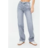 Style Women Fashion Denim Jeans Pants Regular Wide Leg Blue-Grey Low Waist Jeans