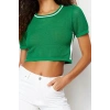 Stil Modern Kadın Crop Standart Kol Bisiklet Yaka Ajurlu Delikli T-Shirt Görünümlü Triko Kazak