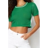 Stil Modern Kadın Crop Standart Kol Bisiklet Yaka Ajurlu Delikli T-Shirt Görünümlü Triko Kazak