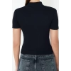 Fashion Stand Collar Knitted Slim Plain Pattern Casual Daily Crop Short Sleeve Blouse