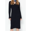 Moda Regular Casual Günlük Tek Plaka Triko Polo Yaka Uzun Kol Shift Midi Boy Elbise