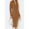 Moda Regular Casual Günlük Tek Plaka Triko Polo Yaka Uzun Kol Shift Midi Boy Elbise
