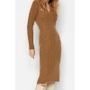 Moda Regular Casual Günlük Tek Plaka Triko Polo Yaka Uzun Kol Shift Midi Boy Elbise