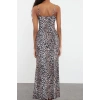 Fashion Style Slim Square Neck Maxi Length Floral Bodycone Fitted Strappy Stretch Knit Dress