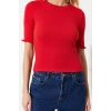 Fashion Crew Neck Knitted Slim Plain Pattern Casual Daily Regular Short Sleeve Blouse