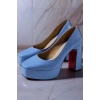 Stil Modern Kadın Bebe Mavi Kalın Topuklu Ayakkabı Stiletto Özel Tasarım Gündüz Gece Abiye Ayakkabı