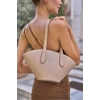 Deri Görünümlü Shopper Çanta Bordo