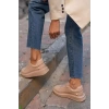 Yuvarlak Burunlu İnci Detaylı Önden Bağcıklı Sneaker Siyah