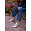 Kalın Bağcıklı Deri Görünümlü Spor Ayakkabı Sneaker Gümüş
