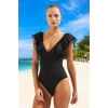 Volanlı V Yaka Mayo Swimsuit Esnek Kumaş Havuz Mayosu Plaj Klora Dayanıklı
