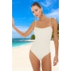 Desenli Straplez Mayo Ergonomik Kesim Swimsuit Deniz Kıyafeti Esnek Kumaş Su Sporu