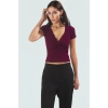 100 Polyester Fitted Vücut Bluz Renk V Yaka Yazlık Şık Görünüm Zarifane Tasarım Uzun Ömürlü