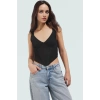 100 Polyester Triko Bluz Havuz Yaka Fitted Kalıp Crop Boy Kaliteli İşçilik Uzun Ömürlü