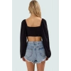 100% Viskoz Yazlık Crop Bluz Çok Çiçek Desenli Balon Kollu Fitted Özel Tasarım