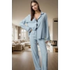 2li Kalp Detaylı Viskon Pijama Takımı; Rahat ve Şık Kışlık Seçkin Malzeme Premium Kalite
