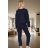 2li Pijama Takımı Pamuklu Waffle Kumaş Uzun Paça Düşük Kol Kaliteli İşçilik Konforlu Kesim