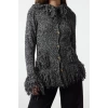Kadın Moda Şık Regular Dik Yaka Regular Saçaklı Mont Görünümlü Triko Hırka