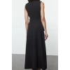 Fashion Style Fitted Crew Neck Long Hijab Belted Front Detailed Sleeveless Woven Vest Dress