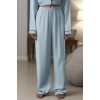 Kadın Şık Rahat Uzun Kollu Boru Paça Kalpli Biyeli Viskon Dokuma Pijama Takımı