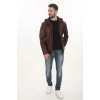 Erkek El Yapımı Kapüşonlu Derimont Kahverengi Hakiki Kuzu Derisi Erkek Mont