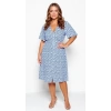 Moda Stil Relaxed V Yaka Midi Boy Büyük Beden Çiçekli Dokuma Elbise
