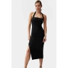 Kadın Bodycon Midi Elbise Kare Yaka Finike Dokuma Yazlık Şık Elbise Trend Tasarım Yüksek Kalite