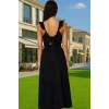 Maxi Dokuma V Yaka Fırfırlı Plaj Elbisesi Yazlık Rahat Zarifane Tasarım Yüksek Kalite Modern Stil