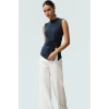 71% Modal 29% Polyester Bluz Dik Yaka Asimetrik Kolsuz Tasarım Kaliteli İşçilik Uzun Ömürlü