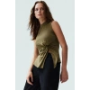 71% Modal 29% Polyester Bluz Dik Yaka Asimetrik Kolsuz Tasarım Kaliteli İşçilik Uzun Ömürlü