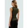 96% Polyester 4% Elastan Fitted Bluz Asimetrik Yaka Kolsuz Tasarım Zarifane