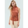 96 Polyester 4 Elastan Fitted Örme Bluz Dik Yaka Kemer Detayı Uzun Ömürlü Profesyonel Görünüm
