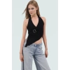 96% Viskoz 4% Elastan Kadın Örme Bluz Halter Yaka Fitted Yazlık Trend Tasarım