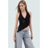 96% Viskoz 4% Elastan Kadın Örme Bluz Halter Yaka Fitted Yazlık Trend Tasarım