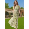 A Kesim Çiçek Desenli Tül Abiye Elbise Belden Açılan Etek Detaylı Şık Görünüm Modern Stil