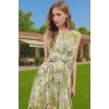 A Kesim Çiçek Desenli Tül Abiye Elbise Belden Açılan Etek Detaylı Şık Görünüm Modern Stil