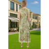A Kesim Çiçek Desenli Tül Abiye Elbise Belden Açılan Etek Detaylı Şık Görünüm Modern Stil